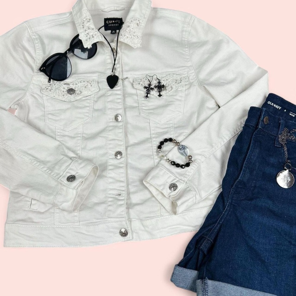 Custom White Denim Jacket with Angel of Death Sleep Token Tshirt Graphic - Picture 8 of 8